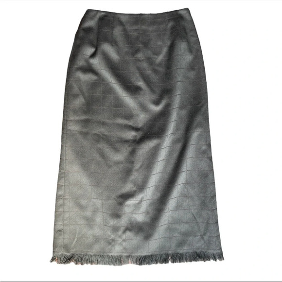 Harve Benard Vintage Wool Fringe Maxi Skirt Check Print Academia old money Sz 12 - Picture 1 of 4